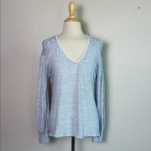 SUNDANCE Women Medium Linen Stripe Long Sleeve Scoop VNeck Tunic Top Lightweight